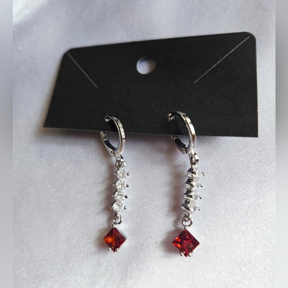 Pretty Bird Silver Earrings with Red Accents - Picture 1 of 3